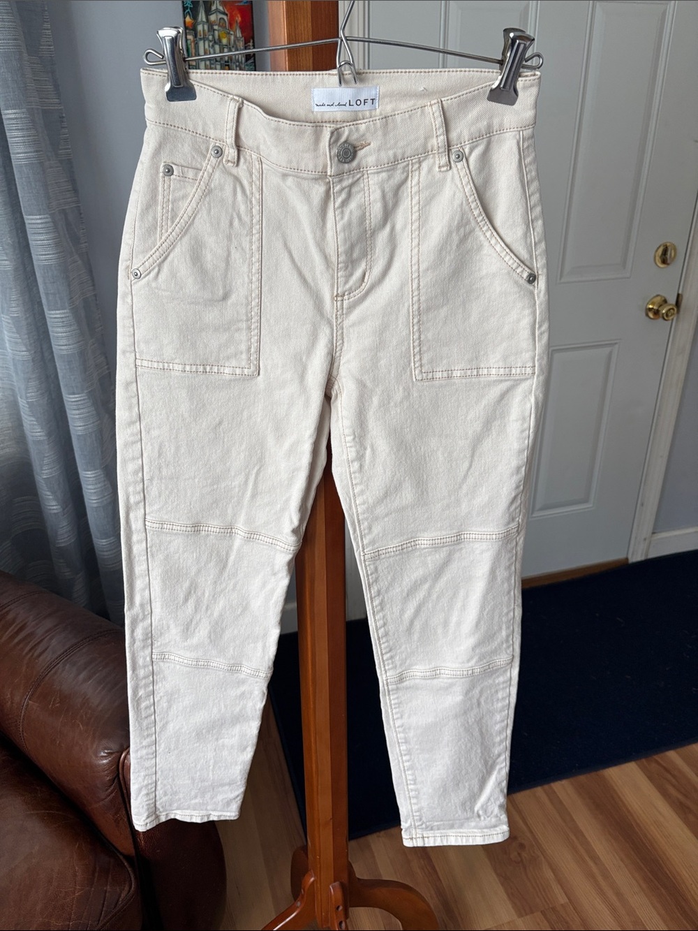 LOFT Cream High-Rise Utility Pants